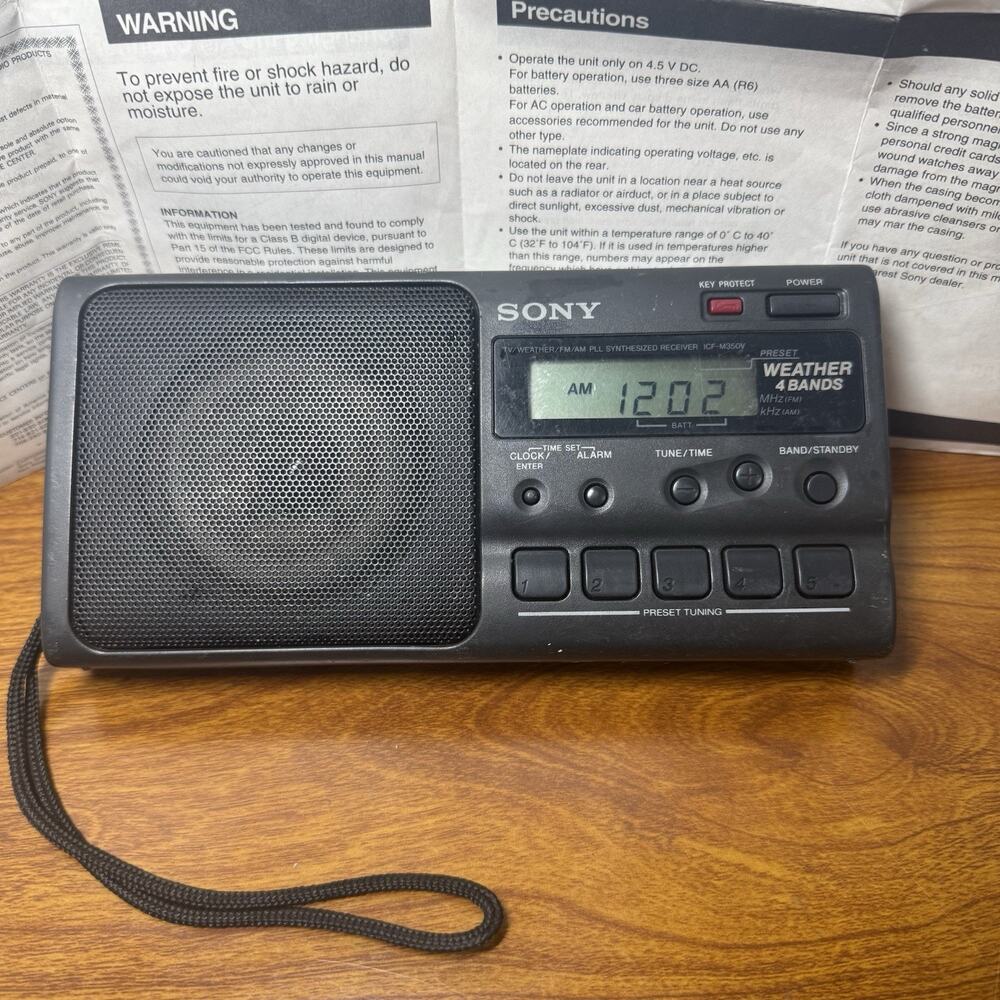 SONY ICF-M350V Tv/ Weather/ FM/AM RECEIVER Portable Radio Black DC4.5